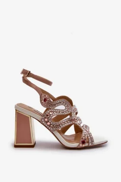 Zdobione Sandały Damskie Na Słupku D&A CR952 Różowe