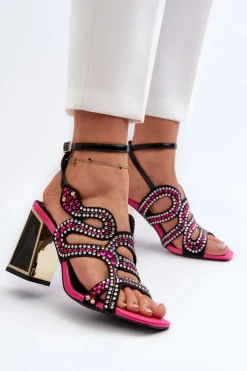 Zdobione Sandały Damskie Na Słupku D&A CR952 Czarne