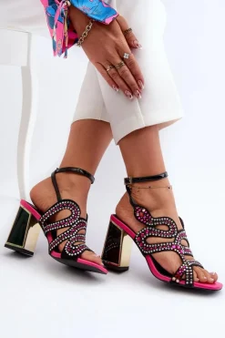 Zdobione Sandały Damskie Na Słupku D&A CR952 Czarne