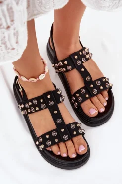 Zdobione Sandały Damskie Na Platformie Czarne Mailisa