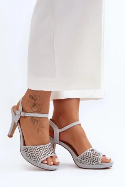 Zdobione Sandały Na Obcasie D&A MR1038-44 Srebrne