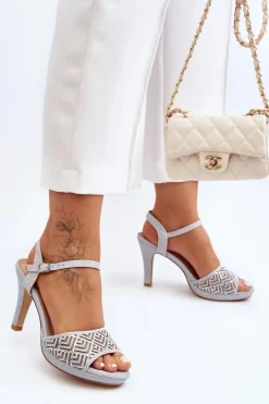 Zdobione Sandały Na Obcasie D&A MR1038-44 Srebrne