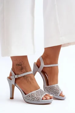 Zdobione Sandały Na Obcasie D&A MR1038-44 Srebrne