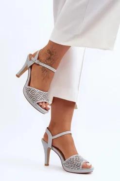 Zdobione Sandały Na Obcasie D&A MR1038-44 Srebrne
