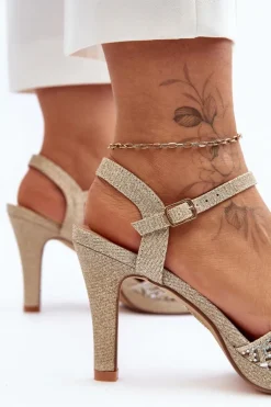 Zdobione Sandały Na Obcasie D&A MR1038-44 Złote