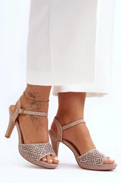 Zdobione Sandały Na Obcasie D&A MR1038-44 Różowe Złoto