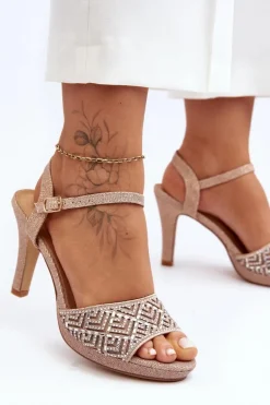 Zdobione Sandały Na Obcasie D&A MR1038-44 Różowe Złoto