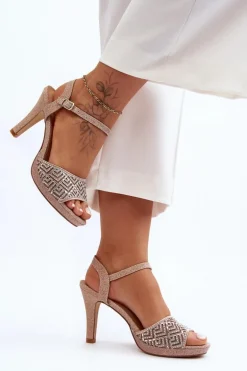 Zdobione Sandały Na Obcasie D&A MR1038-44 Różowe Złoto