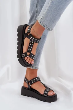Zdobione Sandały Na Platformie Czarne Tatellia