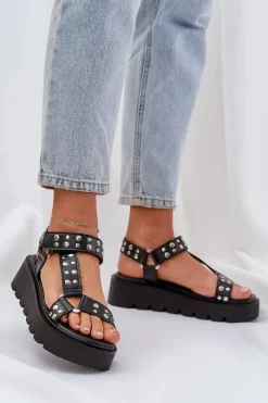 Zdobione Sandały Na Platformie Czarne Tatellia