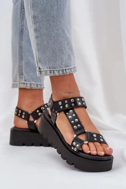 Zdobione Sandały Na Platformie Czarne Tatellia