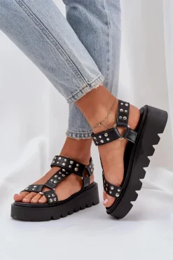 Zdobione Sandały Na Platformie Czarne Tatellia