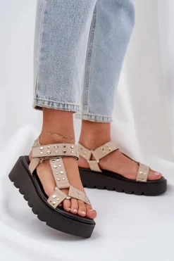 Zdobione Sandały Na Platformie Beżowe Tatellia