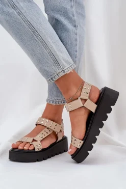 Zdobione Sandały Na Platformie Beżowe Tatellia