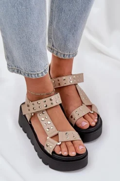 Zdobione Sandały Na Platformie Beżowe Tatellia