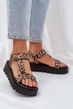 Zdobione Sandały Na Platformie Panterka Brązowe Tatellia