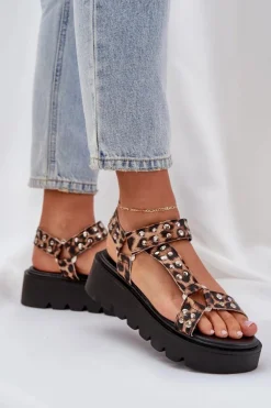 Zdobione Sandały Na Platformie Panterka Brązowe Tatellia