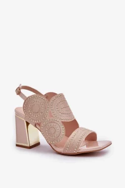 Zdobione Sandały Na Słupku Beżowe Delariona