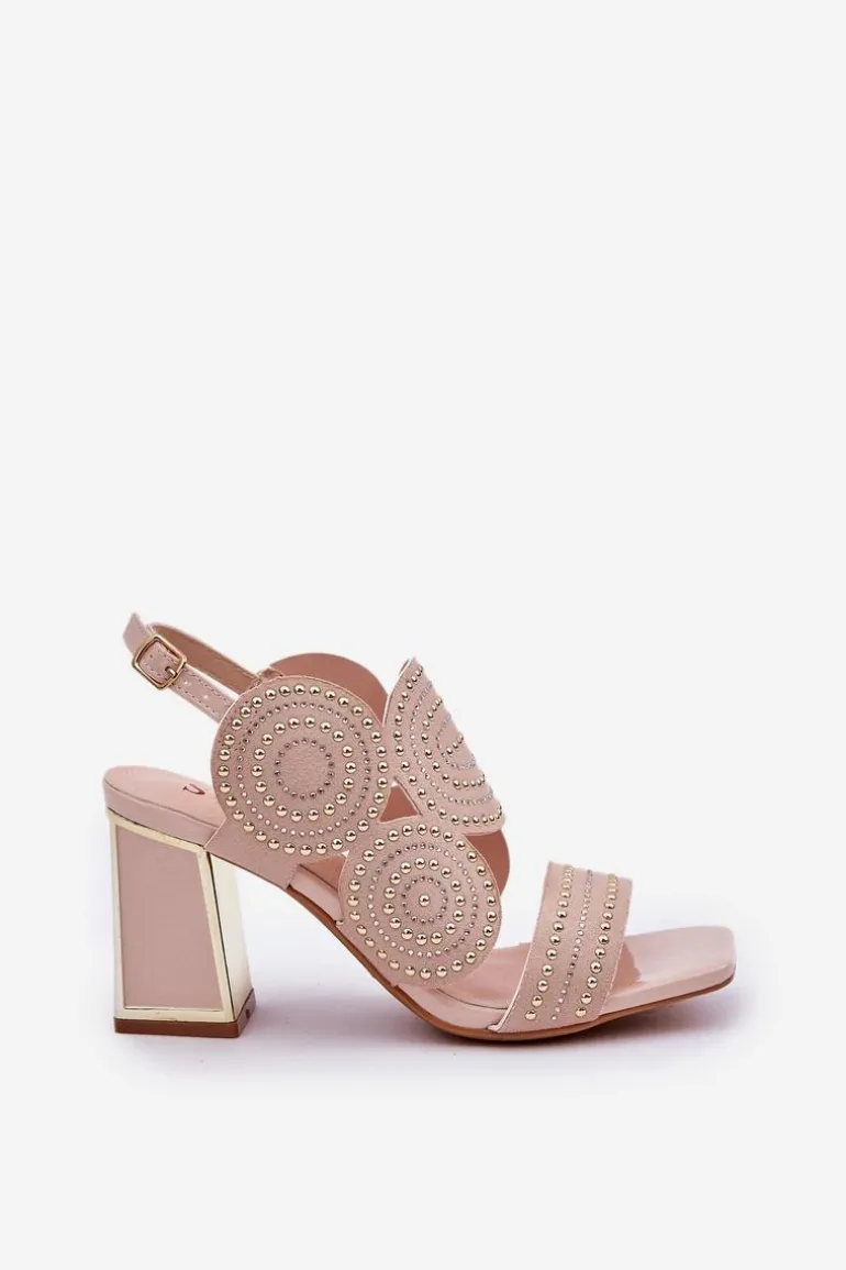 Zdobione Sandały Na Słupku Beżowe Delariona