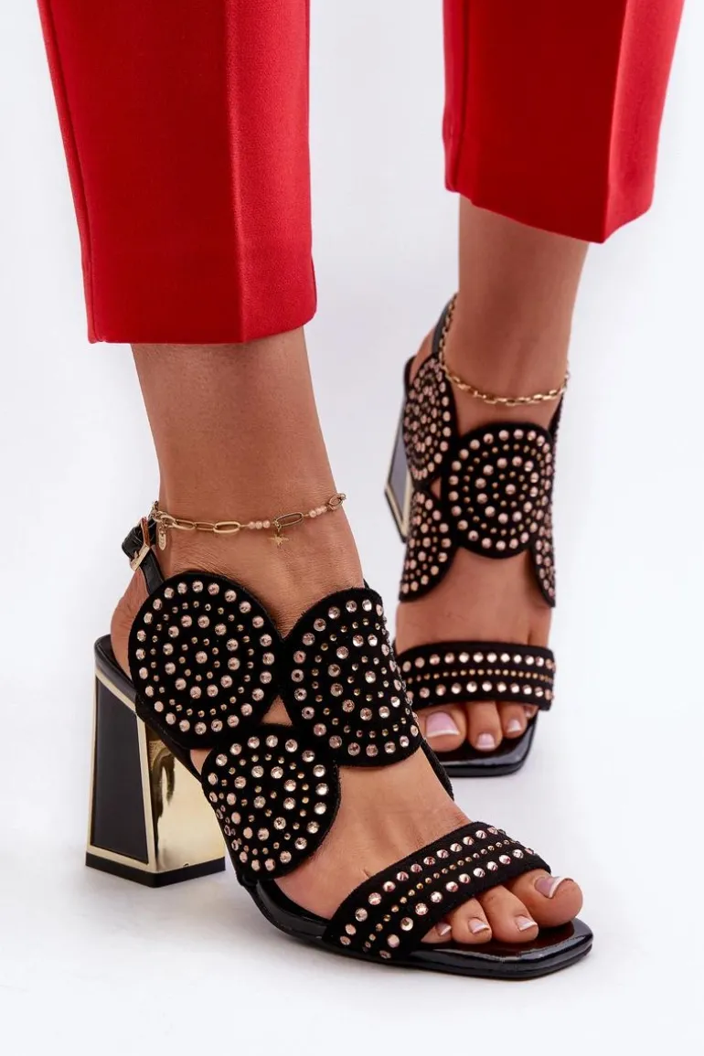 Zdobione Sandały Na Słupku D&A CR026 Czarne