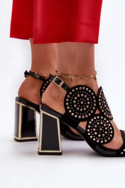 Zdobione Sandały Na Słupku D&A CR026 Czarne