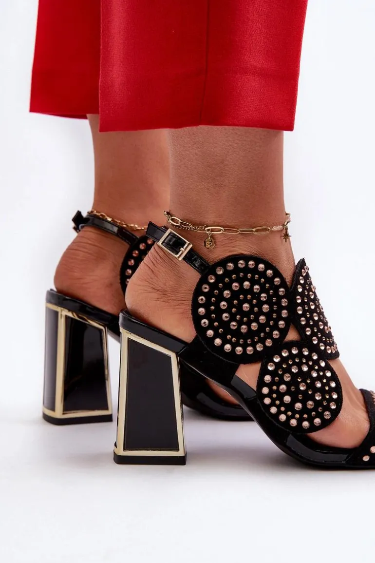 Zdobione Sandały Na Słupku D&A CR026 Czarne