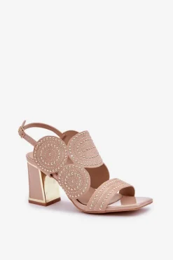 Zdobione Sandały Na Słupku Ciemnobeżowe Delariona