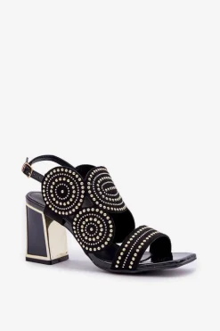 Zdobione Sandały Na Słupku Czarne Delariona