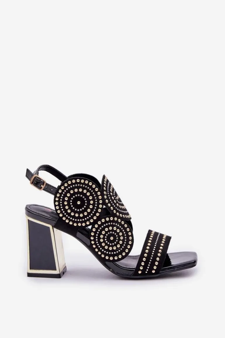 Zdobione Sandały Na Słupku Czarne Delariona