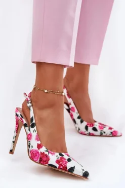 Zdobione Sandały Na Szpilce W Róże Białe Vevessa