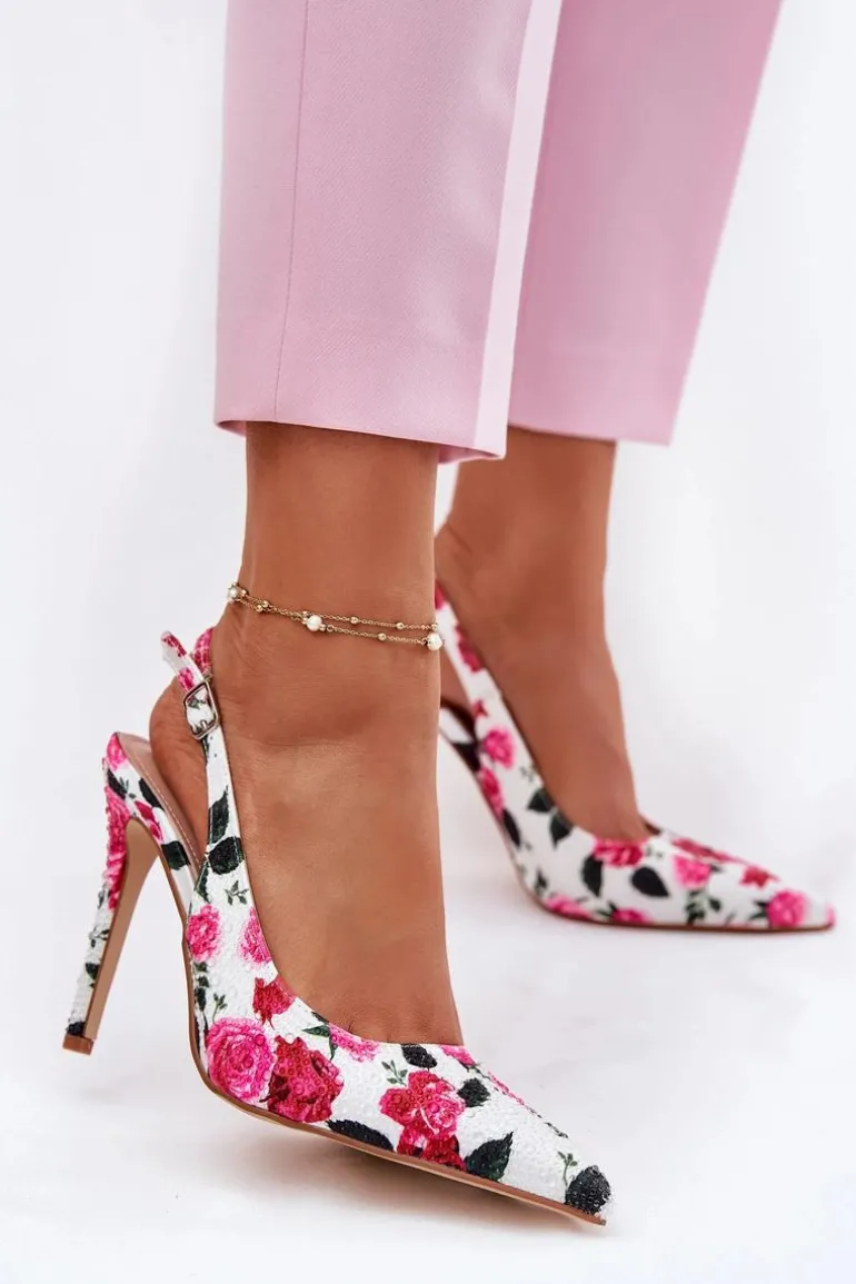 Zdobione Sandały Na Szpilce W Róże Białe Vevessa