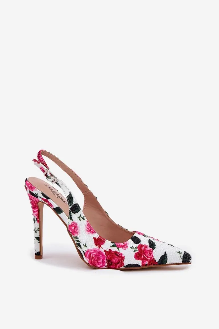 Zdobione Sandały Na Szpilce W Róże Białe Vevessa