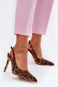 Zdobione Sandały Na Szpilce Panterka Brązowe Kemonia