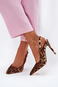 Zdobione Sandały Na Szpilce Panterka Brązowe Kemonia