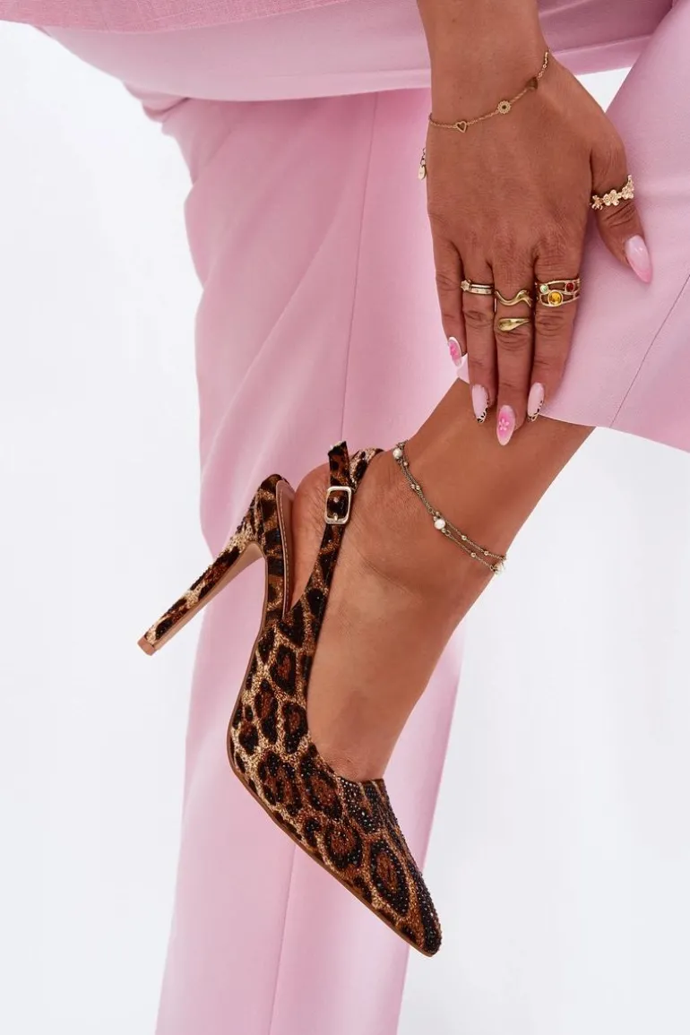 Zdobione Sandały Na Szpilce Panterka Brązowe Kemonia