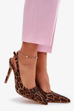 Zdobione Sandały Na Szpilce Panterka Brązowe Kemonia