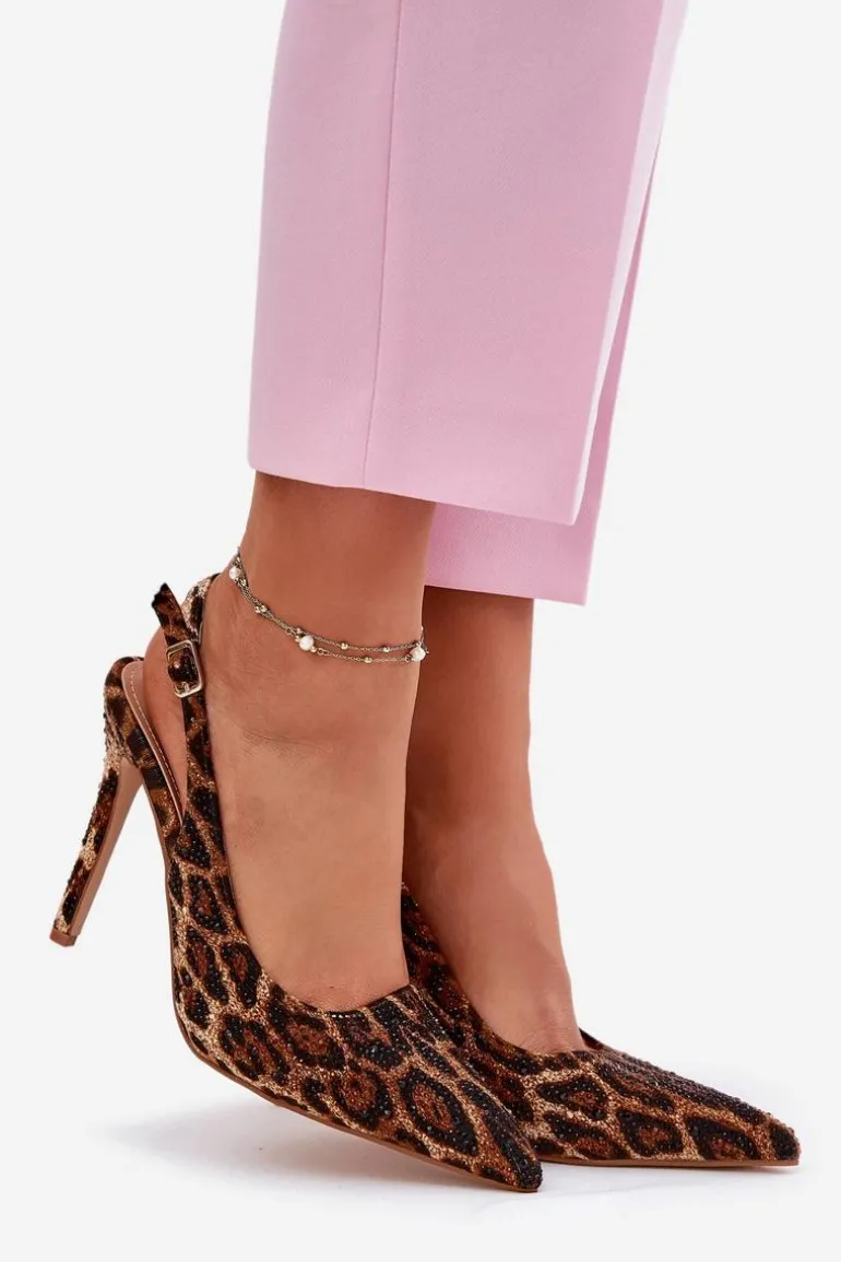 Zdobione Sandały Na Szpilce Panterka Brązowe Kemonia