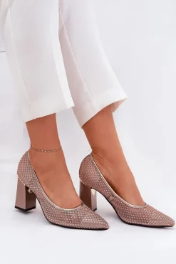 Zdobione Siateczkowe Czółenka Na Słupku Vinceza 62211 Beżowe