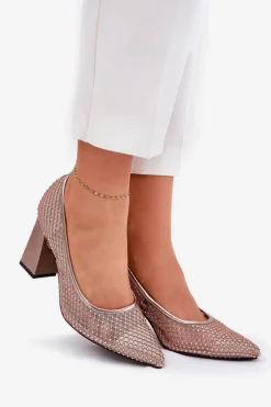 Zdobione Siateczkowe Czółenka Na Słupku Vinceza 62211 Beżowe