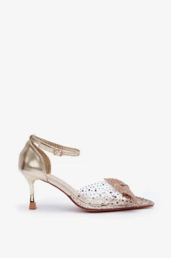 Zdobione Szpilki Z Kokardą Złote Laviri