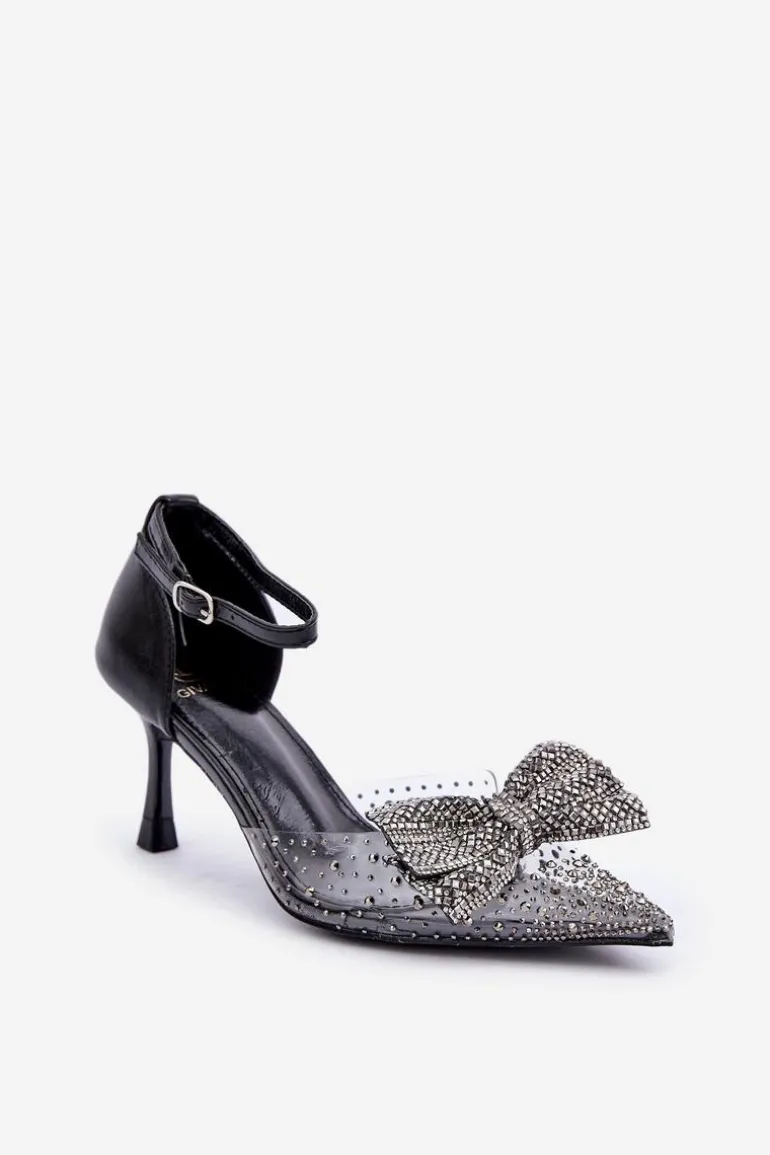 Zdobione Szpilki Z Kokardą Czarne Laviri