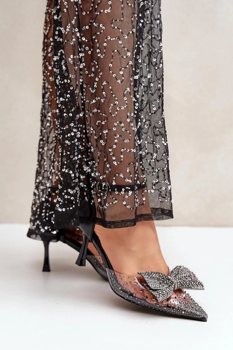 Zdobione Szpilki Z Kokardą Czarne Laviri