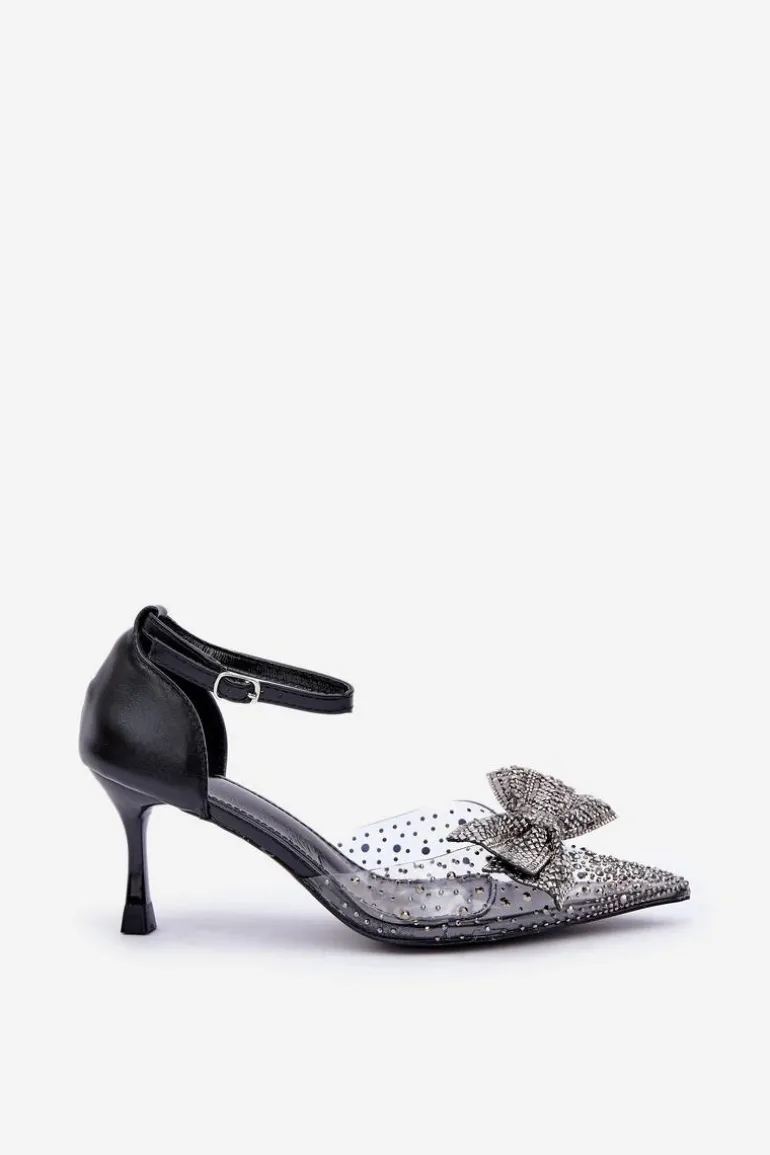 Zdobione Szpilki Z Kokardą Czarne Laviri