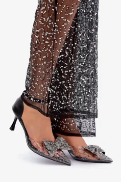 Zdobione Szpilki Z Kokardą Czarne Laviri