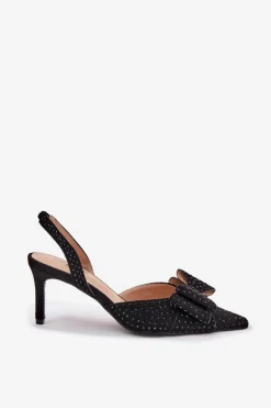 Zdobione Szpilki Z Odkrytą Piętą I Kokardką Czarne Nilandriela