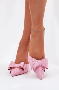 Zdobione Szpilki Z Odkrytą Piętą I Kokardką Różowe Nilandriela
