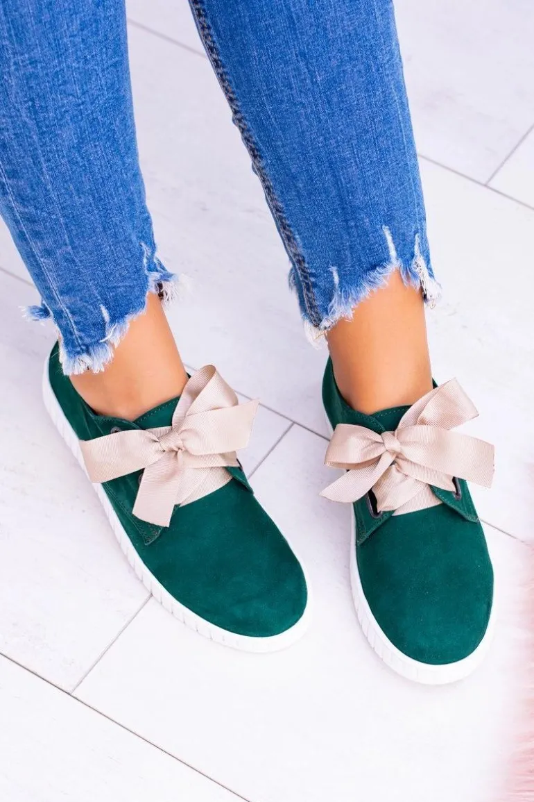 Zielone Skórzane Damskie Tenisówki Loop