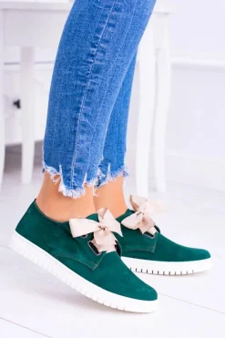 Zielone Skórzane Damskie Tenisówki Loop