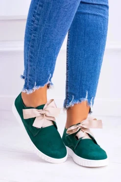 Zielone Skórzane Damskie Tenisówki Loop