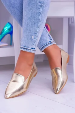 Złote Lustrzane Mokasyny Damskie Lu Boo Mireldo